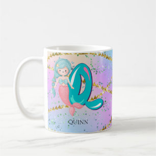 Caneca De Café Letra Q Monograma Mola Aquarela Enfermeiro Sereia