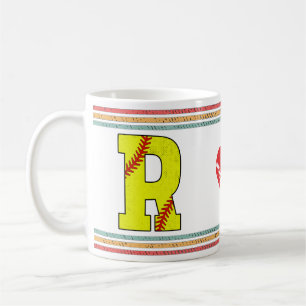 Caneca De Café Letra R de Softbol Vintage Retro Universitário