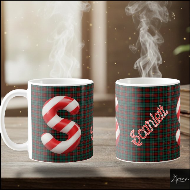 Caneca De Café Letra S de Natal Listrada de Cana de Açúcar Brilha (Criador carregado)