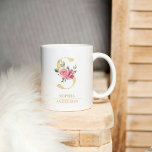 Caneca De Café Letra S Flor Dourada Trendente de Aquarela | Monog<br><div class="desc">Letra S Flor Dourada Trendente de Aquarela | Monograma</div>