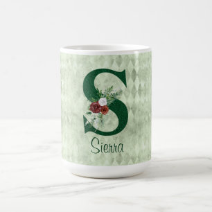 Caneca De Café Letra S Ilustrada de Florais de Inverno Personaliz