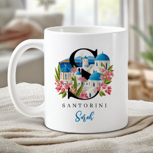 Caneca De Café Letra S Monograma de Santorini Presente Personaliz