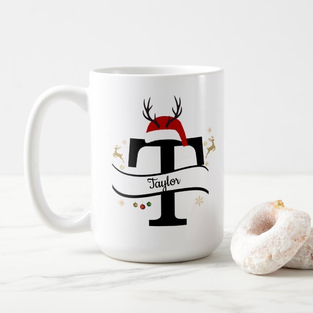 Caneca De Café Letra T Alfabeto Natal  (Com Donut)