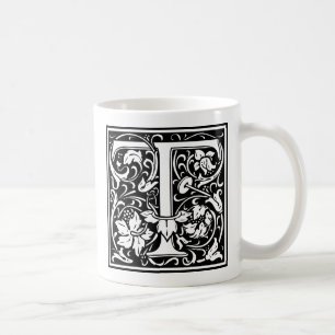 Caneca De Café Letra T Monograma Medieval Arte Nova