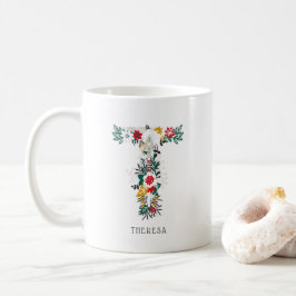 Caneca De Café Letra T | Whimsical Floral - Letra Monograma I Mug
