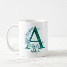 Caneca De Café Letra Turquesa A coroa de eucalipto azul