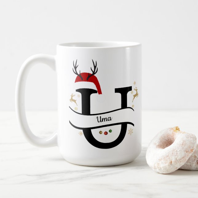 Caneca De Café Letra U Alfabeto Natal  (Com Donut)