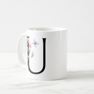 Caneca De Café Letra U com flores
