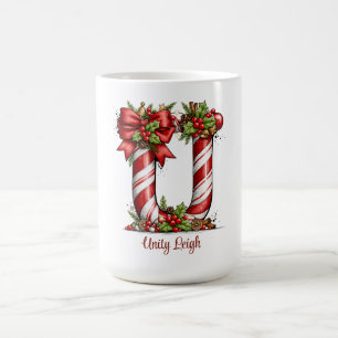 Caneca De Café Letra U do Alfabeto de Bastão de Natal 15 oz Natal