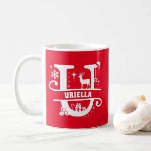 Caneca De Café Letra U Monograma de Natal Nome Inicial Vermelho 