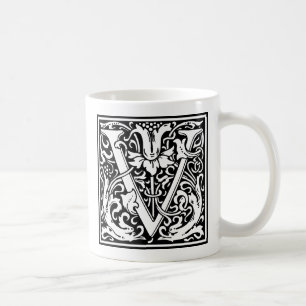 Caneca De Café Letra V Monograma Medieval Art Nouveau