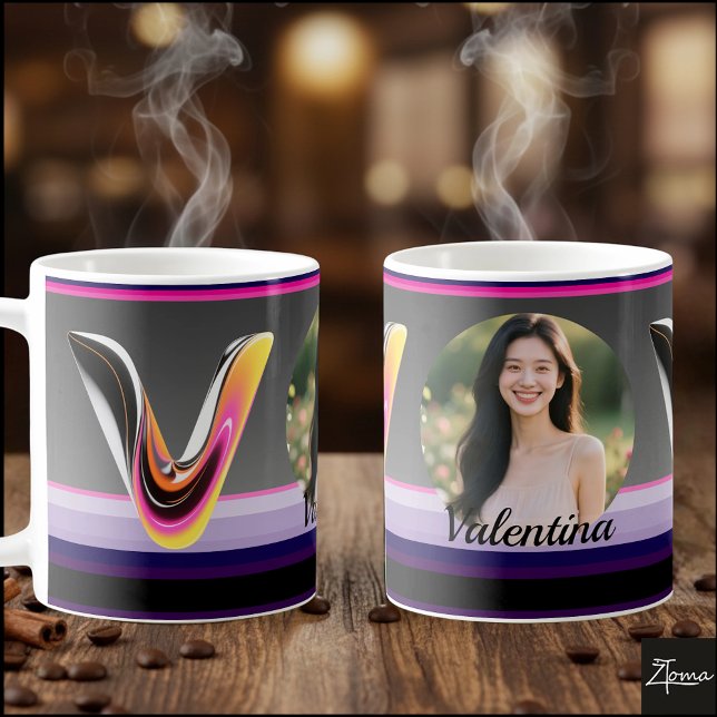 Caneca De Café Letra V Neon Fluido Abstrato Brilhante (This is a sample design. There are several models to choose from, with the name and color changed.
)