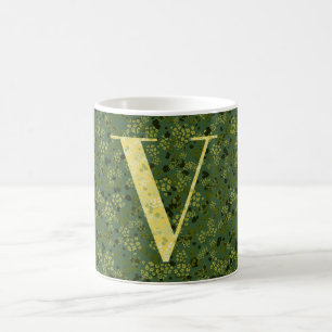 Caneca De Café Letra V verde-escuro e liberação amarela