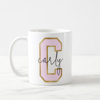 Caneca De Café Letra Versity Coluna Dourada rosa Monograma C