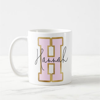 Caneca De Café Letra Versity Coluna Dourada rosa Monograma H