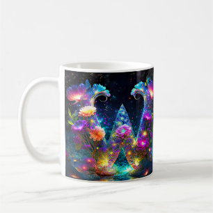 Caneca De Café Letra W floral brilhante
