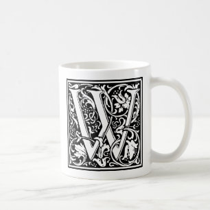 Caneca De Café Letra W Monograma Medieval Arte Nova