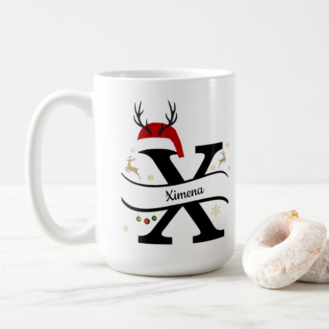 Caneca De Café Letra X Alfabeto de Natal  (Com Donut)