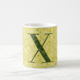 Caneca De Café Letra X amarelo claro e verde escuro