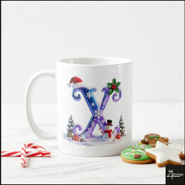 Caneca De Café Letra X de Natal Iridescente com Boneco de Neve