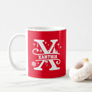 Caneca De Café Letra X Natal Monograma Nome inicial Vermelho