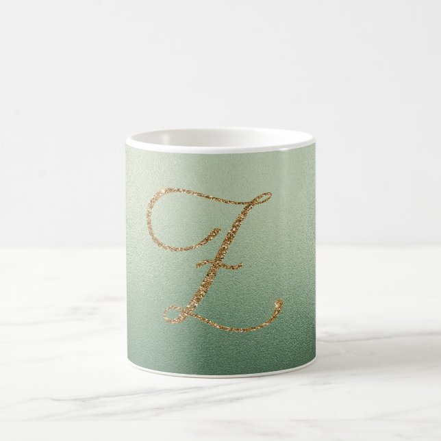 Caneca De Café Letra Z Brilho Dourado Verde Oliva (Centro)
