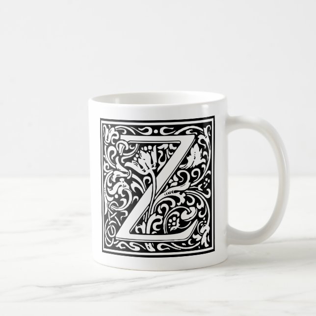 Caneca De Café Letra Z Monograma Medieval Art Nouveau (Direita)