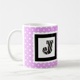 Caneca De Café Letra zebra impressa "J" nas Bolinhas Lilac/White