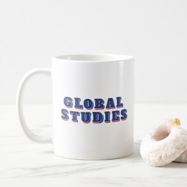 Caneca De Café Letras azuis estudos globais (Com Donut)