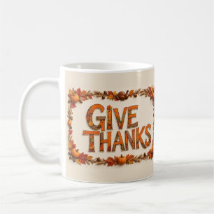 Caneca De Café Letras de Folhas Talhadas Agradecer