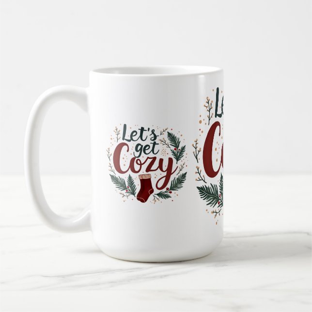 Caneca De Café Letras de Pinheiro de Férias Aconchegantes com Fru (Esquerda)