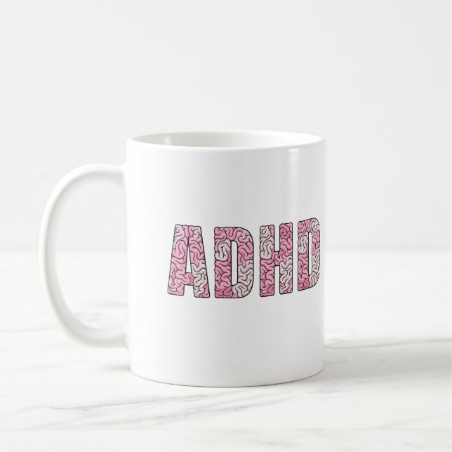 Caneca De Café Letras do Cérebro TDAH - Arte Textual de Anatomia  (Esquerda)
