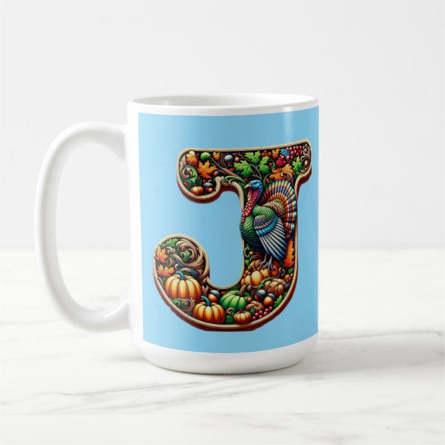 Caneca De Café Letter J Thanksgiving style gift  (Esquerda)