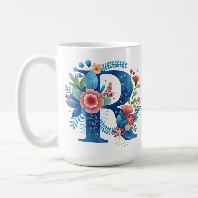 Caneca De Café Letter R Floral coffee Mug with custom name (Esquerda)