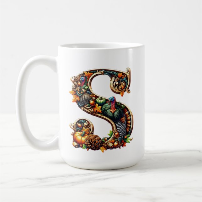 Caneca De Café Letter S Thanksgiving turkey style gift  (Esquerda)