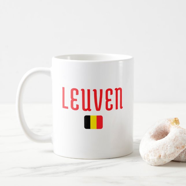 Caneca De Café LEUVEN Belgium Flag (Com Donut)