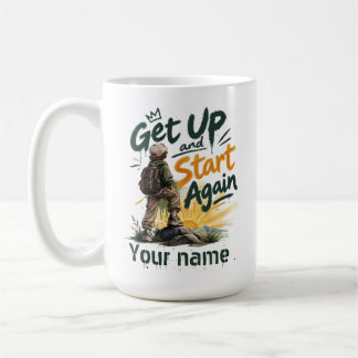 Caneca De Café Levante e Reinicie Nome Personalizado Inspirador 