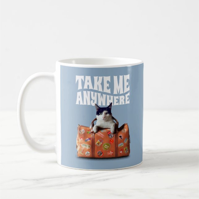 CANECA DE CAFÉ LEVE-ME A QUALQUER LUGAR, VIAGEM SUITCASE CAT (Esquerda)