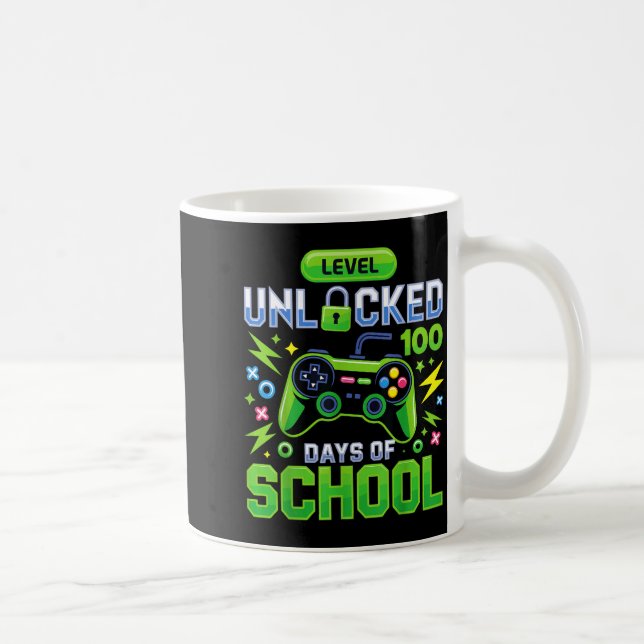 Caneca De Café Level 100 Days Of School Unlocked Funny Video Game (Direita)