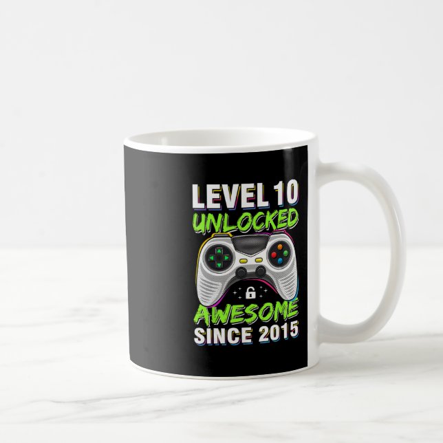 Caneca De Café Level 10 Unlocked Awesome Since 2015 10th Birthday (Direita)