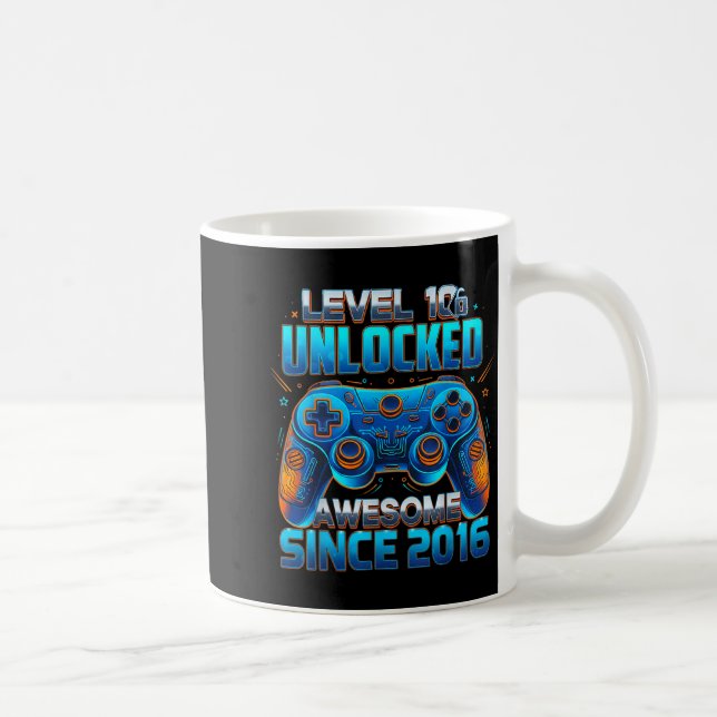 Caneca De Café Level 10 Unlocked Awesome Since 2016 10th Birthday (Direita)