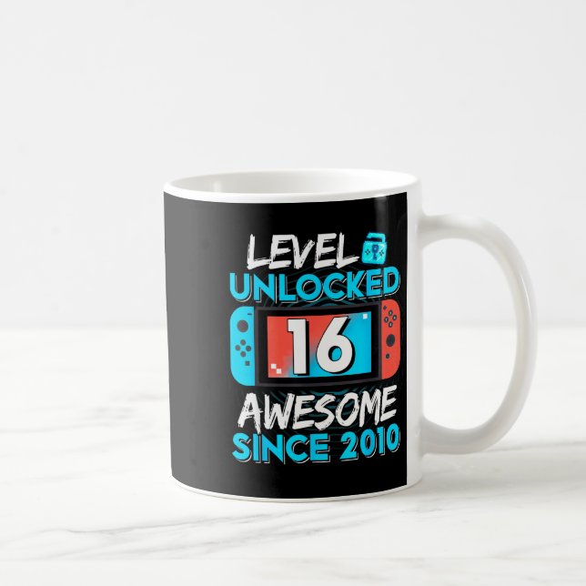 Caneca De Café Level 16 Unlocked Awesome Since 2010 16th Birthday (Direita)