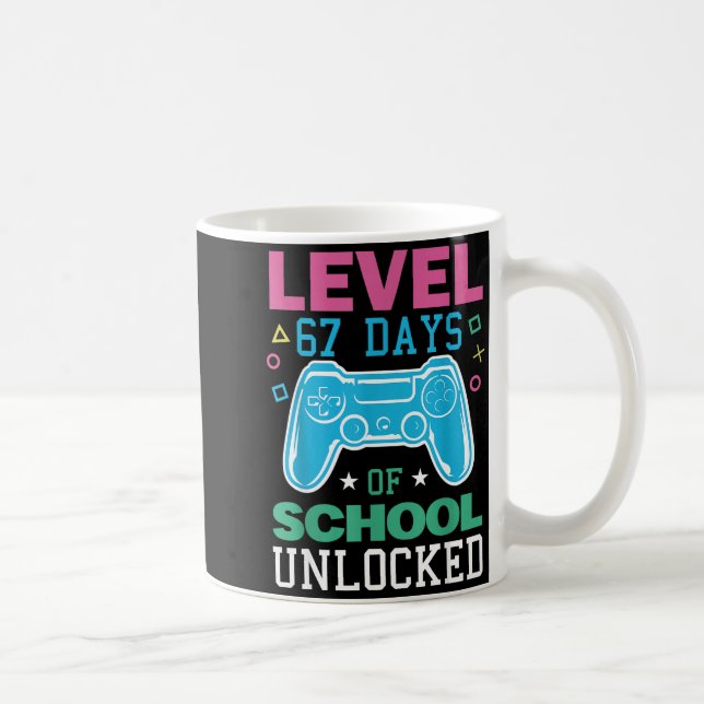 Caneca De Café Level 67 Days Of School Unlocked Funny 6 7 Meme Ga (Direita)