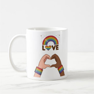 Caneca De Café LGBT+Orgulho. Adoro arco-íris. Coração.