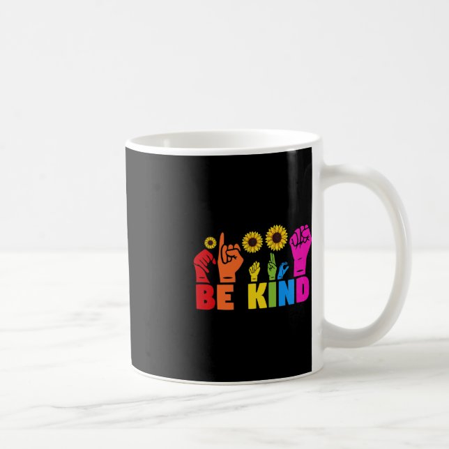 Caneca De Café LGBT Rainbow Pride Mont ASL Be Kind Hand Sinal L (Direita)