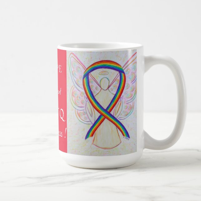 Caneca De Café LGBTQ Arco-Íris Sensibilização Fita Anjo Personali (Direita)