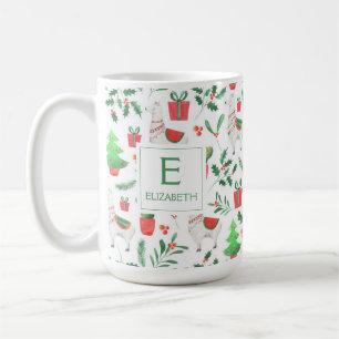Caneca De Café Lhamas de Natal, Cactus, Berries, Monograma de Ár