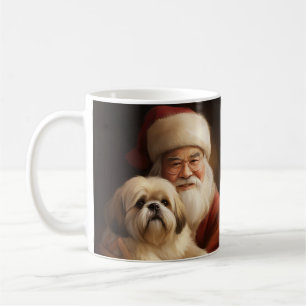Caneca De Café Lhasa Apso Com O Papai Noel Natal Festivo