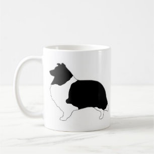 Caneca De Café Lhouette Shetland Sheepdog Black and White