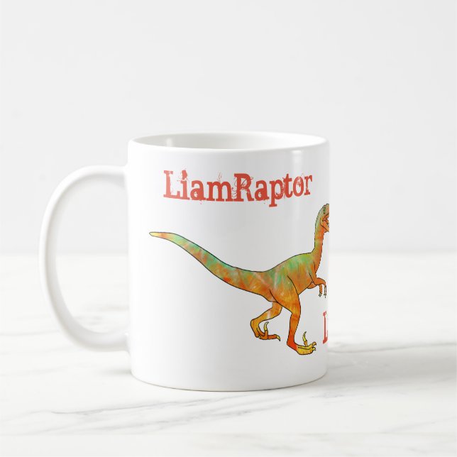 Caneca De Café Liam Raptor Assustador Velociraptor Dinossauro Eng (Esquerda)